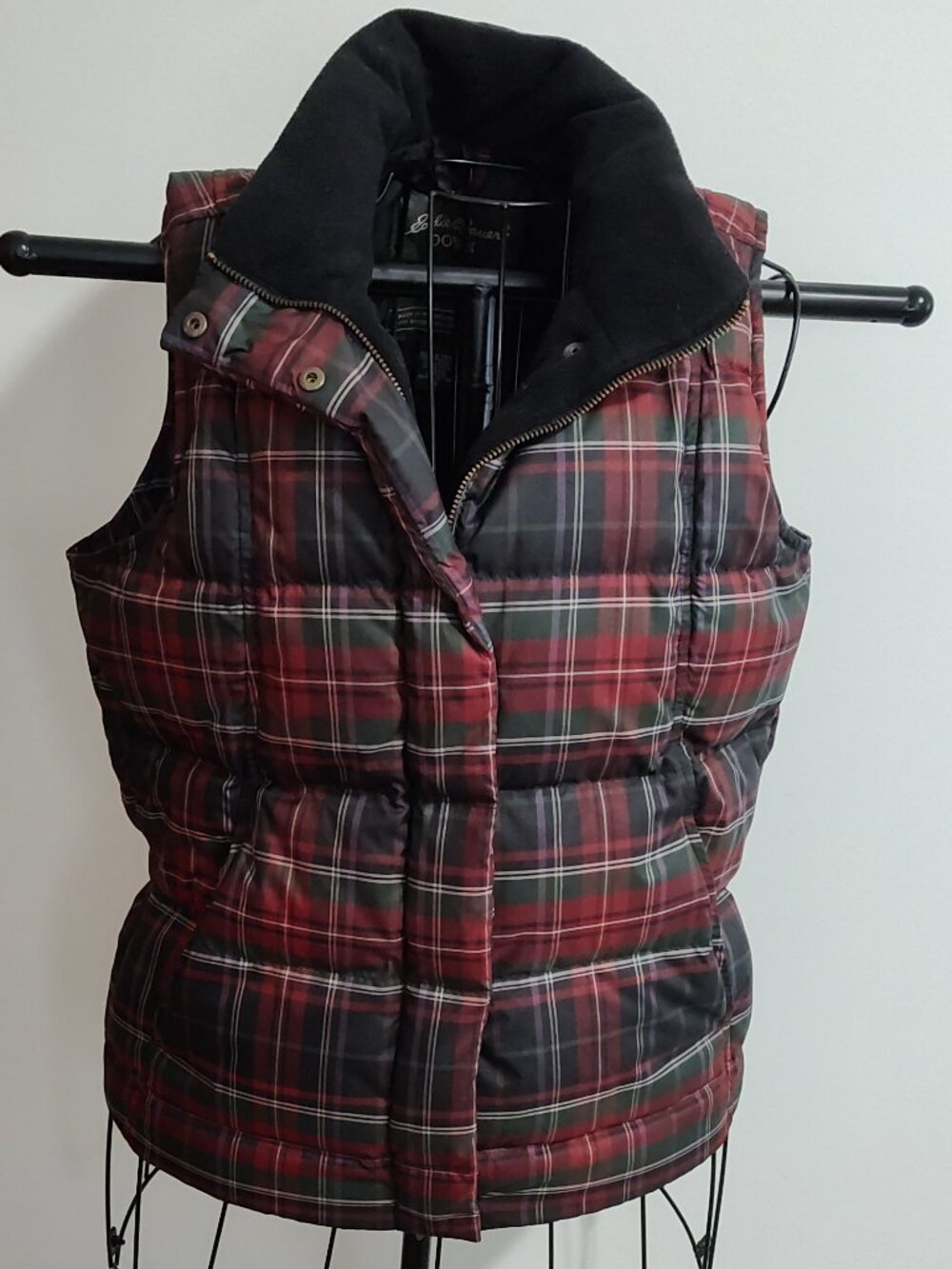 Eddie Bauer tartan plaid goose down puffer vest, Excellent used cond., size S